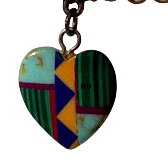bracelet vintage heart inlay Southwestern Zuni or Navajo stretch silver beads - Picture 8 of 8
